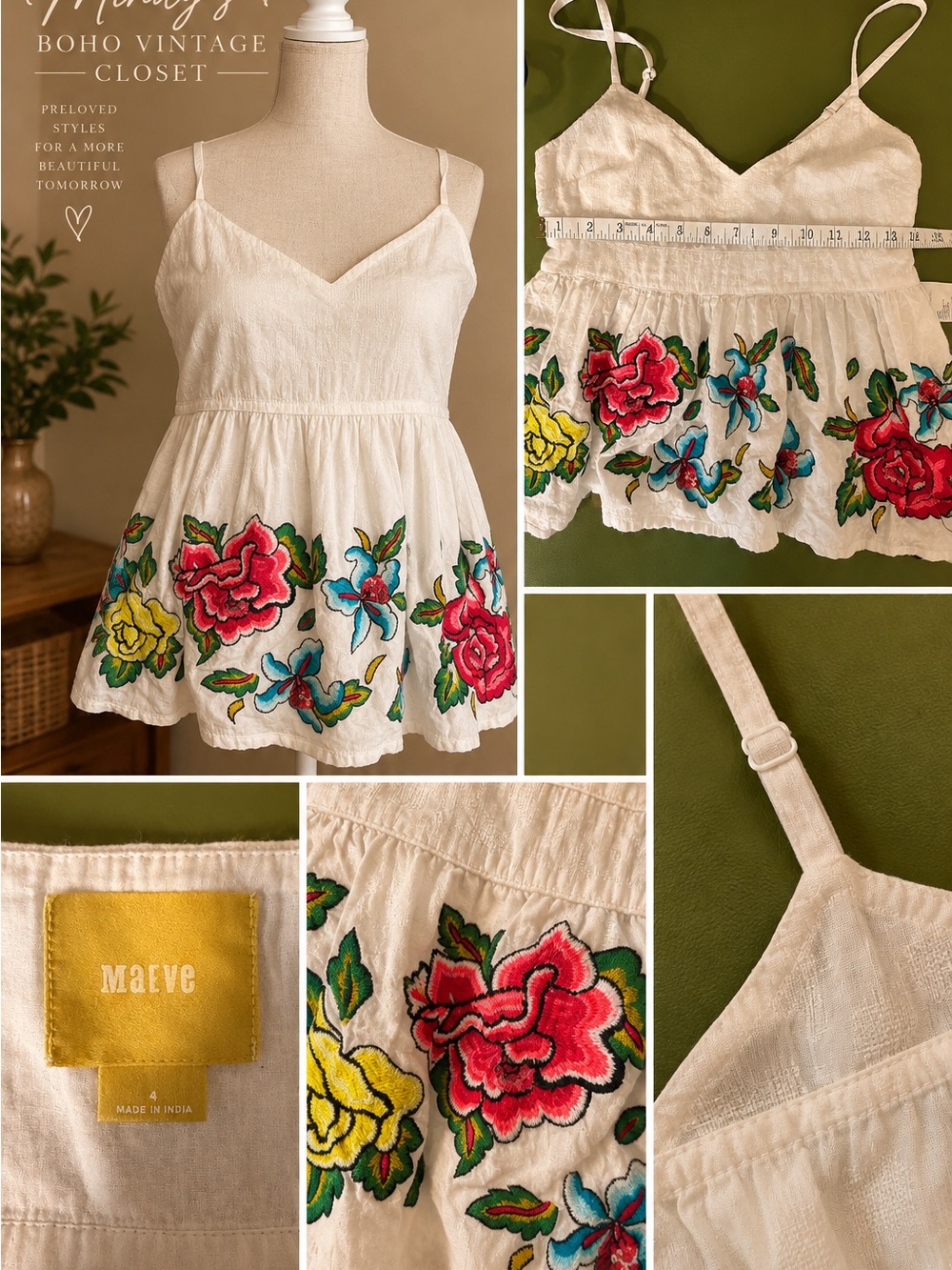 Maeve Ivory Embroidered Floral Cami Dress